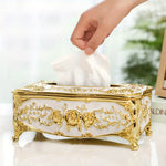 boîte mouchoirs ornemental blanc doré classique baroque tissu amovible moderne maison
