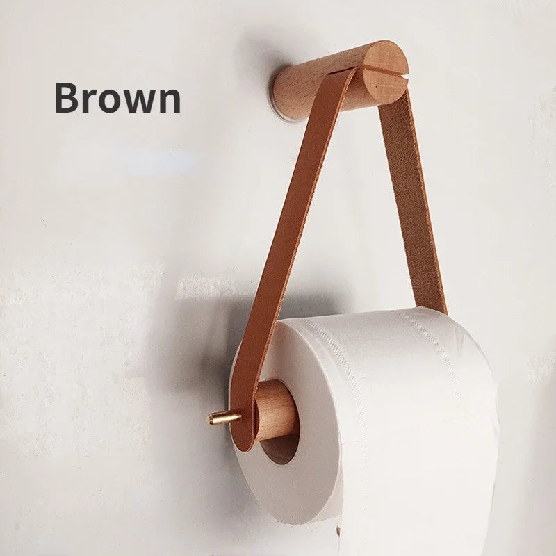 porte rouleau papier toilette bois marron blanc minimaliste moderne cuir inclusion métal doré