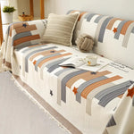 housse canapé grande taille rayures horizontales couverture salon moderne beige gris décorative
