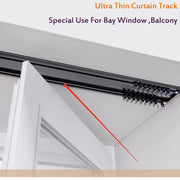 Rail de rideau ultra fin pour plafond, blanc ou noir, 2024 cm, support 64.7 kg, idéal baie vitrée