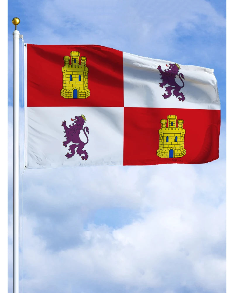 drapeau castille léon rouge blanc jaune violet armoiries lions tours super tex polyester opacité