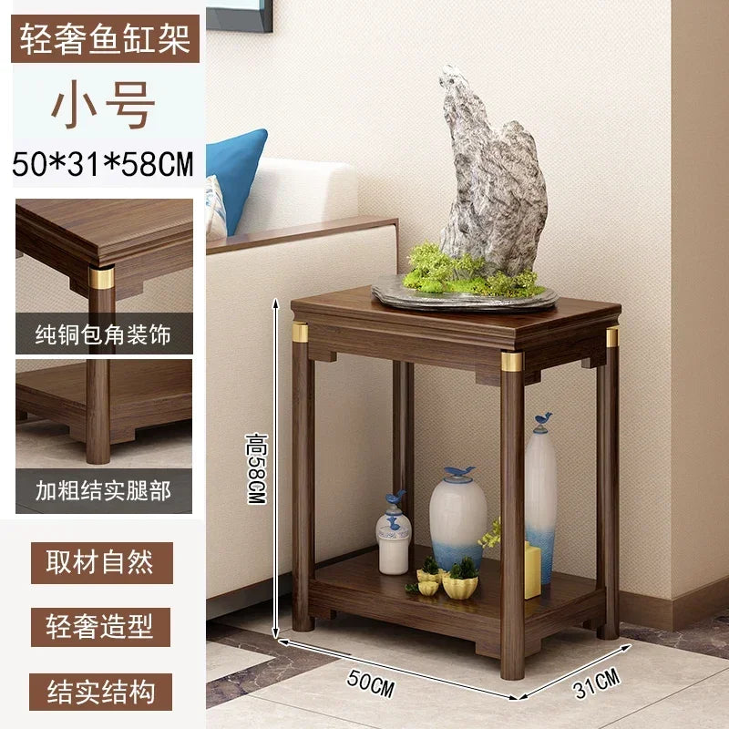 meuble appoint bois massif moderne table tiroir meuble double plateau vase bleu figurine bouteille