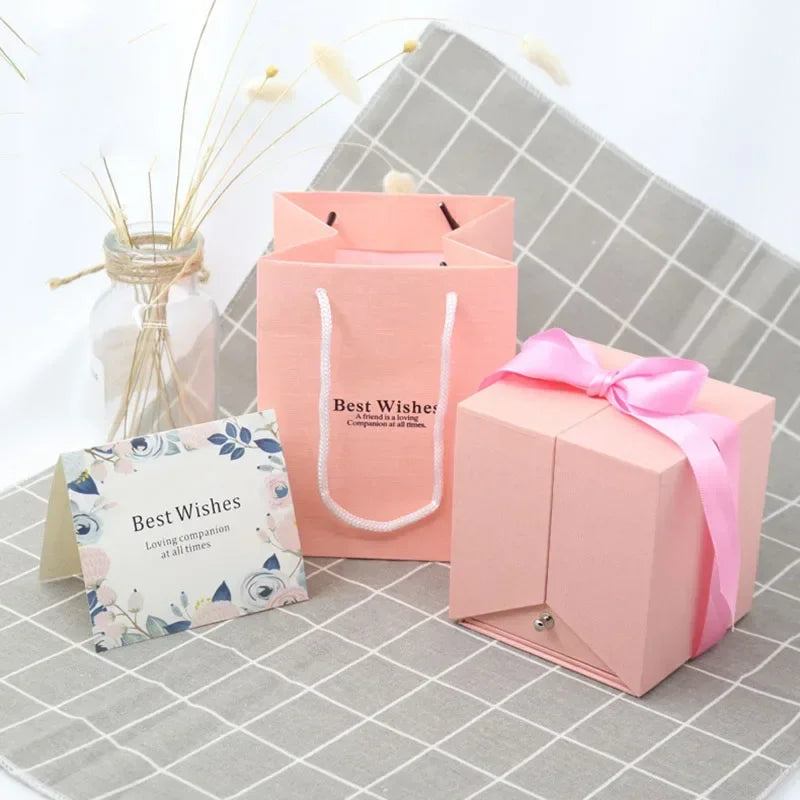 boîte cadeau rose classique boîte bijoux sac inclusion bouquet fleurs artificielles collierintérieur
