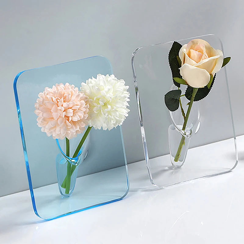support mural vase transparent bord arrondi moderne adhésif vase intégré