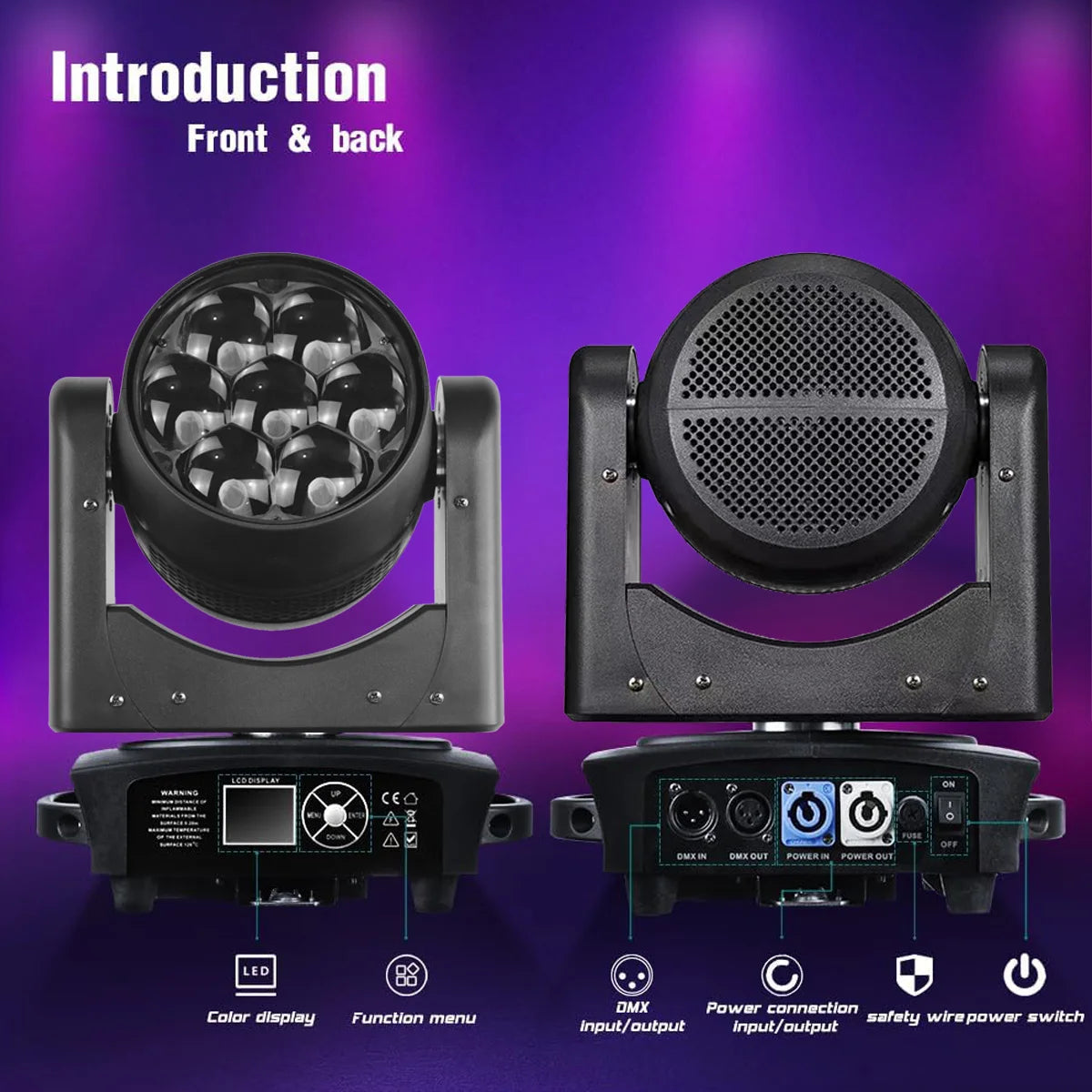 projecteur led noir effet zoom scènes dj moderne professionnel éclairage scène câbles manuels