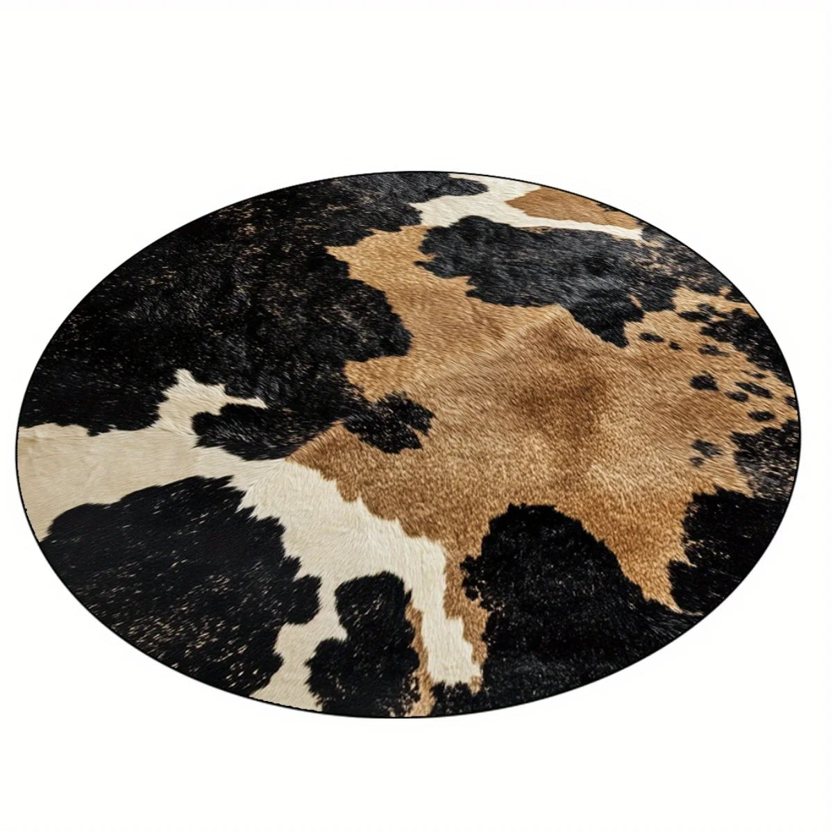tapis rond motif vache noir blanc moderne salon chambre polyester antidérapant
