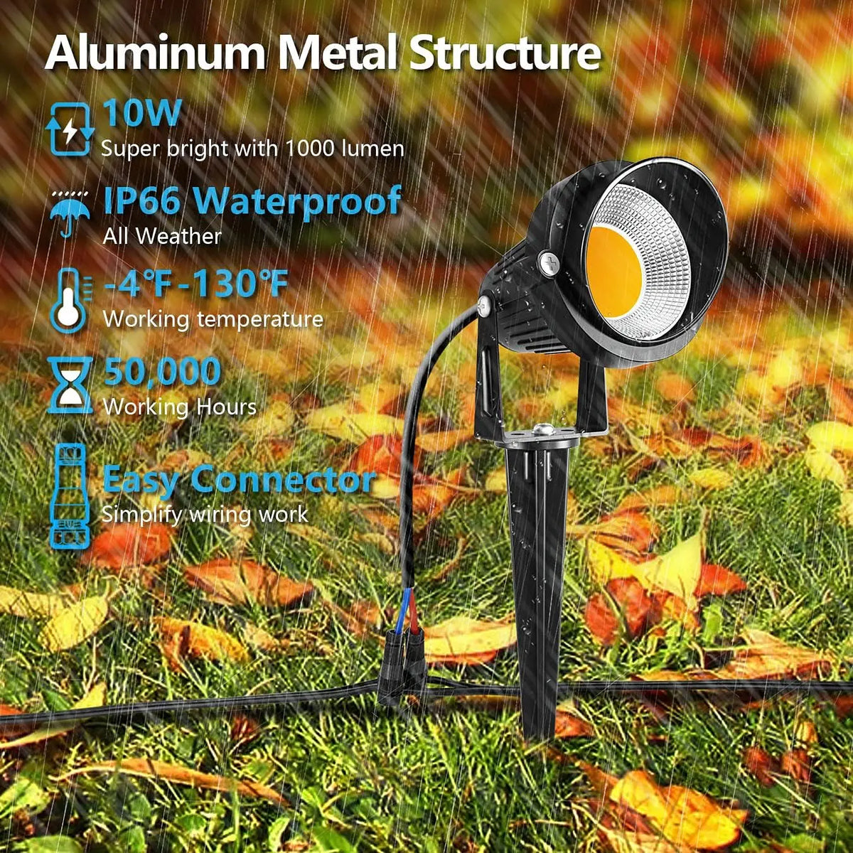 projecteur éclairage extérieur led 12v ip65 moderne câble connecteur piquet noir 1mètre