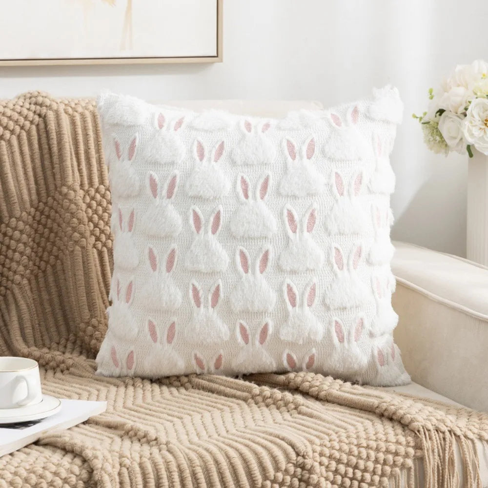 housse coussin moderne motif nœuds blanc bleu doux coton polyester 45x45cm