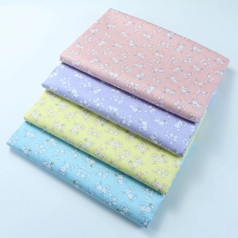 tissu coton biodegradable 160x50cm floral rose clair violet jaune bleu ciel classique