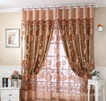 rideaux polonais floral translucides rose violet marron brodés chanvre romantiques salon chambre