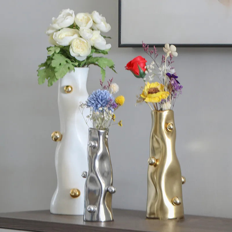 vase moderne résine or blanc argent vis fixé table ornement déco maison