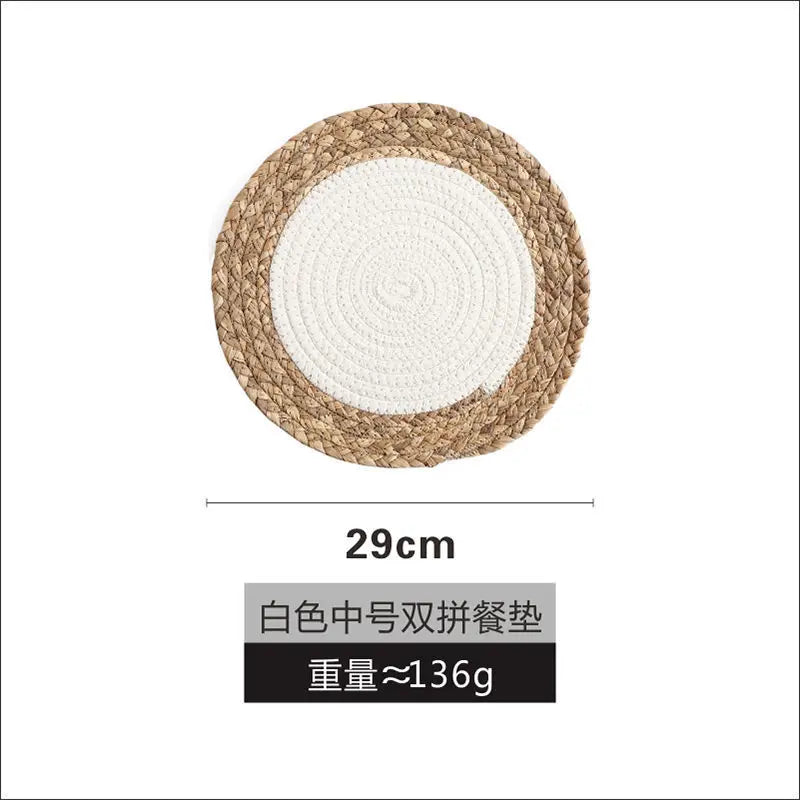 tapis table boho rustique tissé main naturel gris blanc cercles concentriques simple