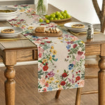 nappe rectangulaire table runner floral motifs fleurs papillons couleur beige rouge verte rustic champêtre