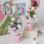 Bouquet fleurs artificielles crochetées orange bleu rose violet blanc moderne
