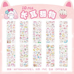 sticker kawaii adhésif dessins animés chats floraux textes scrapbooking transparent rose vert bleu blanc