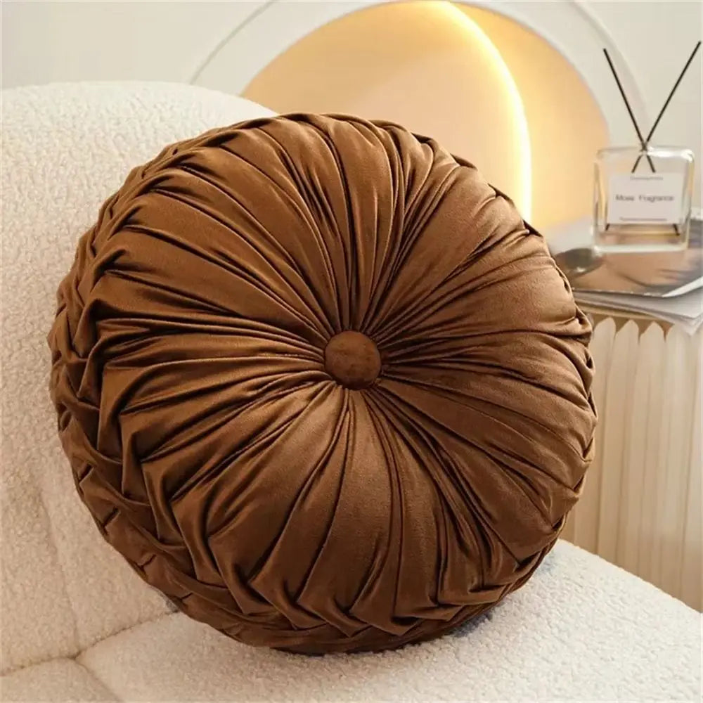 coussin velours plissé marron clair beige rose pâle moderne élégant 38cm