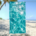 serviette plage microfibre séchage rapide absorption longue durée motif aquatique moderne bleu turquoise clips