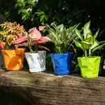 Pots plantes vertes durables multifacettes couleurs blanc orange bleu moderne