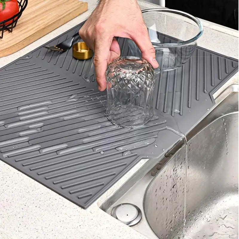 tapis séchage silicone gris moderne assiettes bols verres drainage évier anti dérapant facile nettoyer