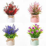 plantes artificielles feuilles vertes fleurs colorées pot céramique extérieur moderne minimaliste