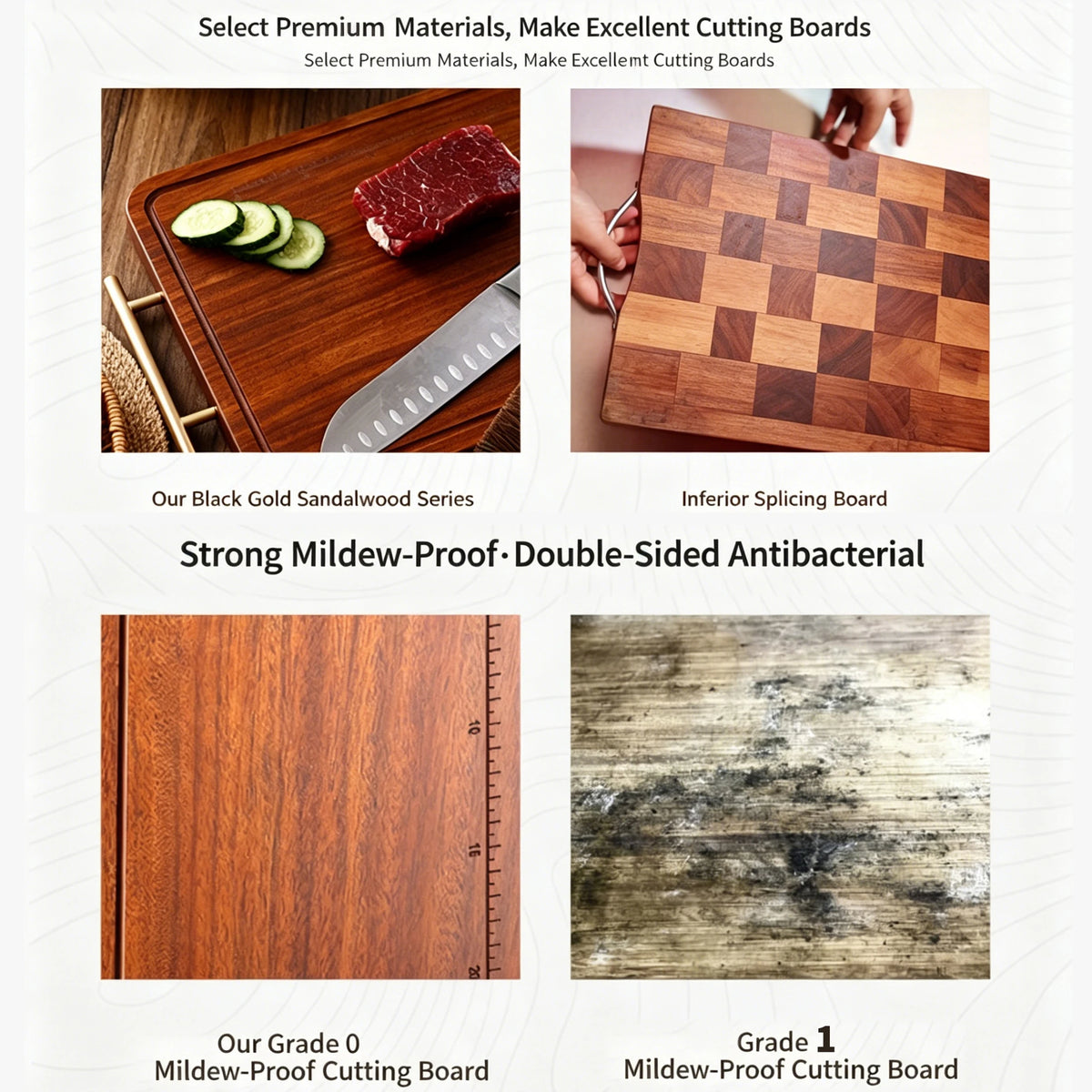 planches découper bois massif rainure jus graduée tablier beige viande hachée tomates concombres rustic