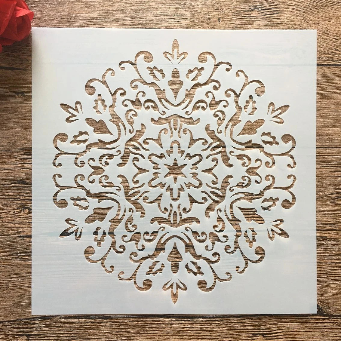 pochoir stencil blanc noir ornamental floral artisanal decoratif 32cm 32cm