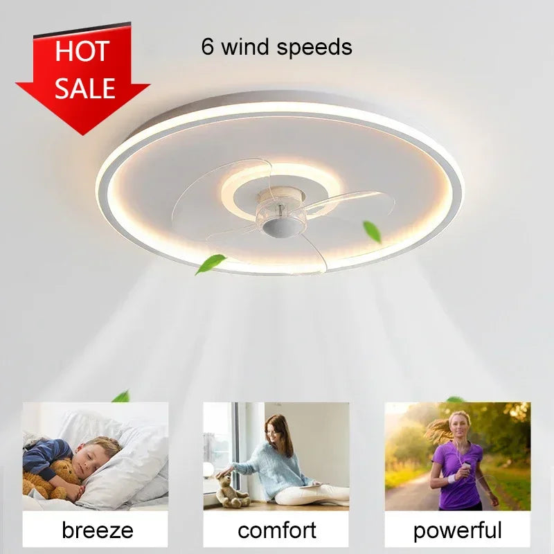 ventilateur lampe led moderne télécommande blanc gris bleu anneaux concentriques