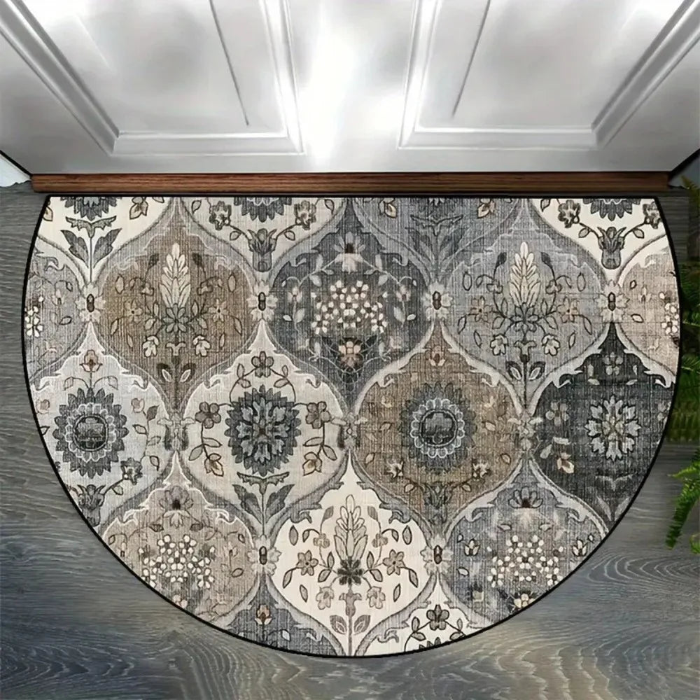 tapis bienvenue demi rond motif floral oriental antidérapant lavableintérieur extérieur