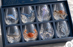 verre vin transparent animaux marins crabe hippocampe pieuvre décoration marineOpaque