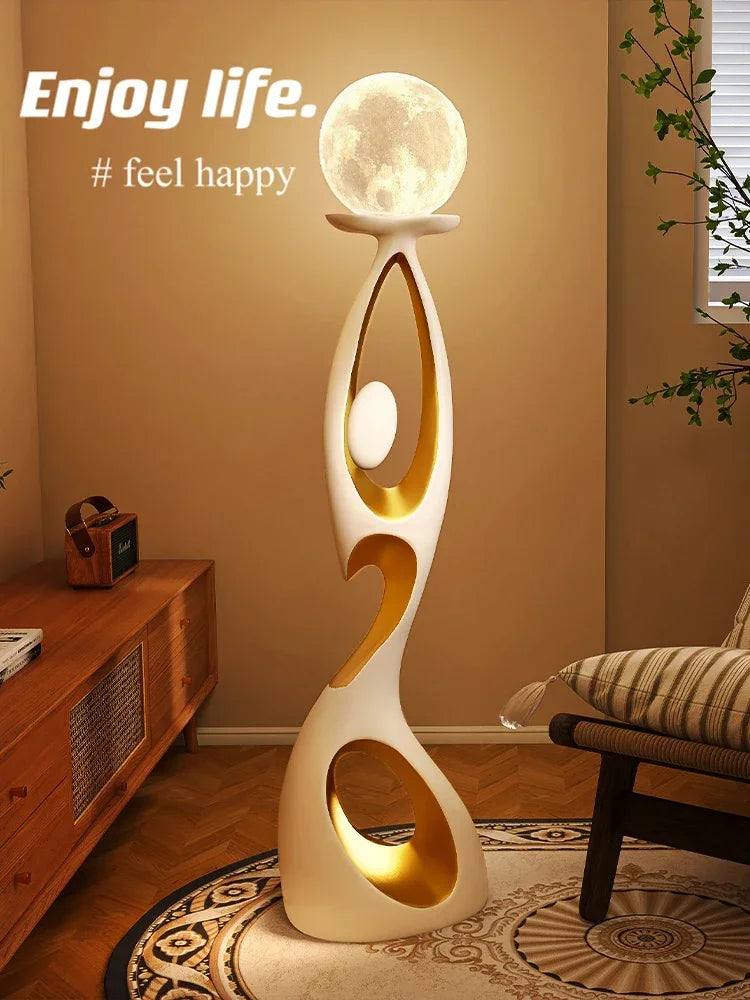figurine sculpturale abstraite résine deco moderne intérieur lampe lune texture rugueuse artistique moderne