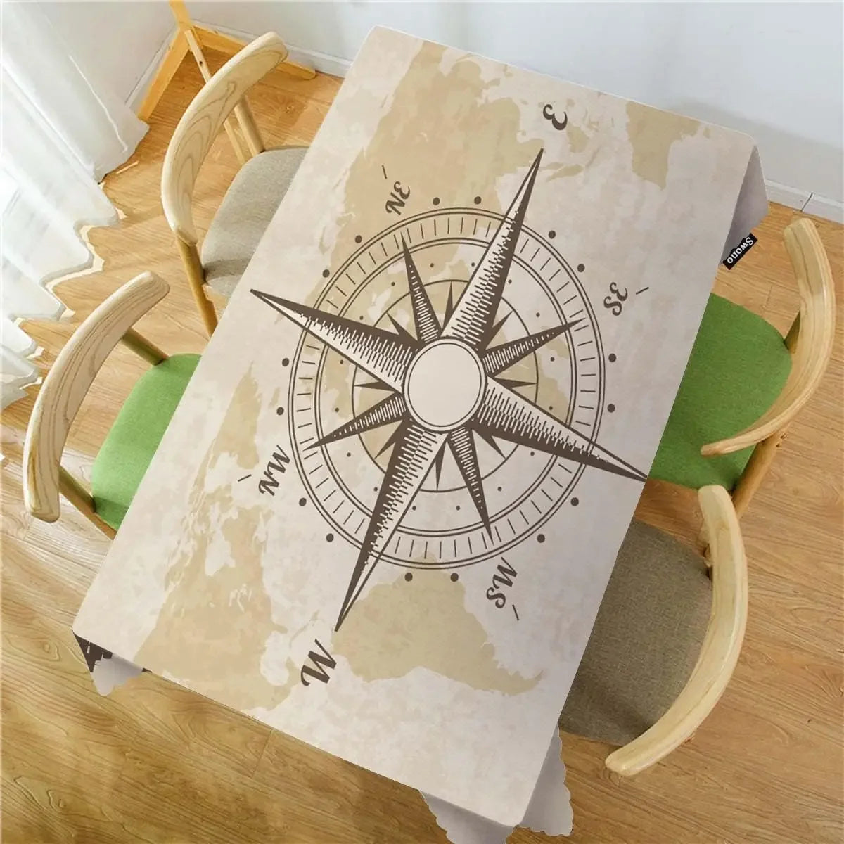 nappe rectangulaire carte marine motif géométrique polyester beige gris vintage table manger