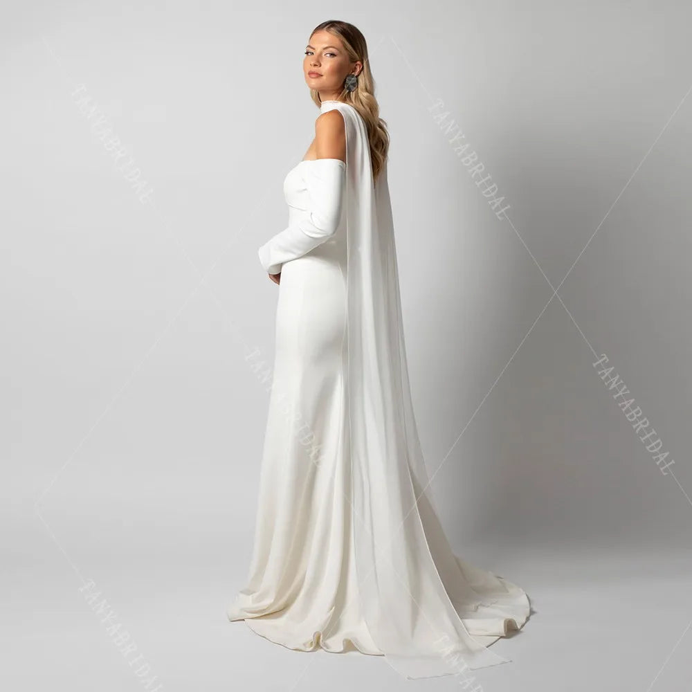 écharpe mariée voile blanc longue robe mariée élégante bohème