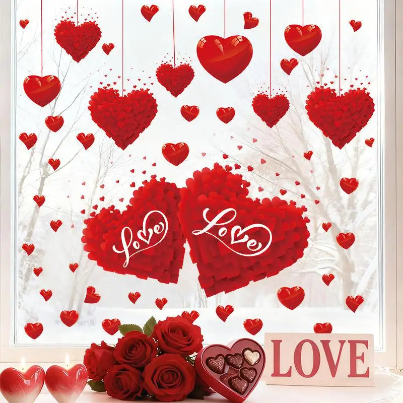 stickers muraux coeurs rouge blanc adhésifs décoration romantique fête saint valentin maison restaurant