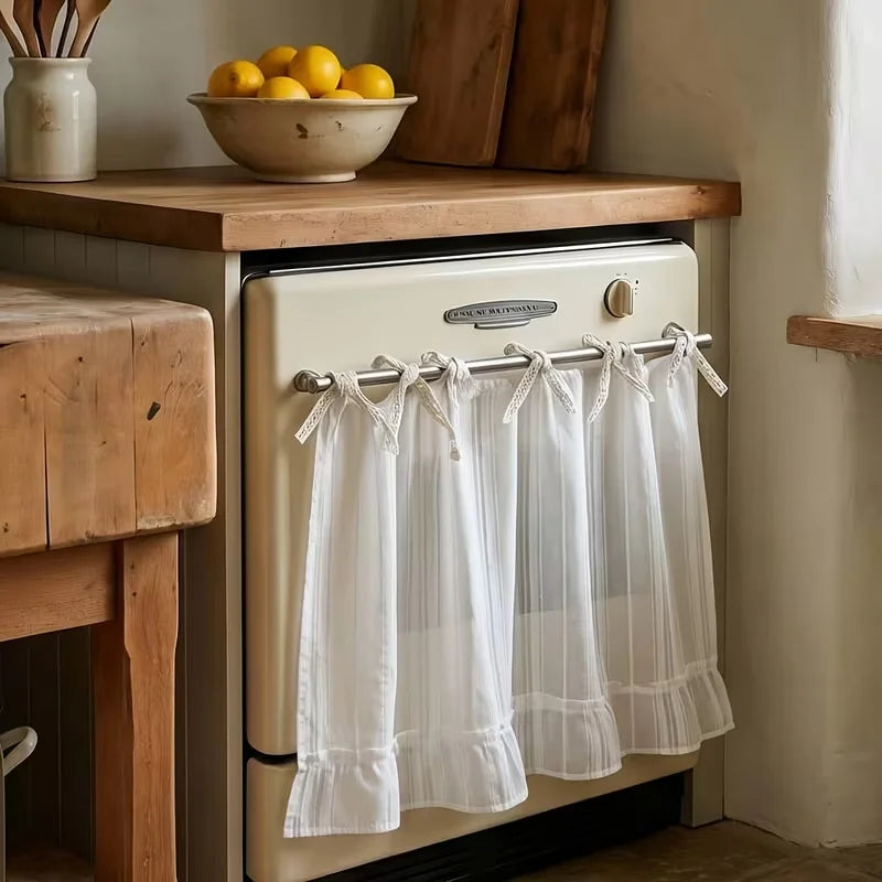 tablier four blanc rayures fines translucide classique ruban noué protection cuisine Polyester