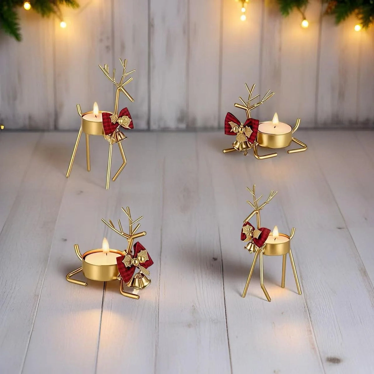 support bougie forme cerf or antlers stylisés noeud ruban moderne décoration table mariage centrope