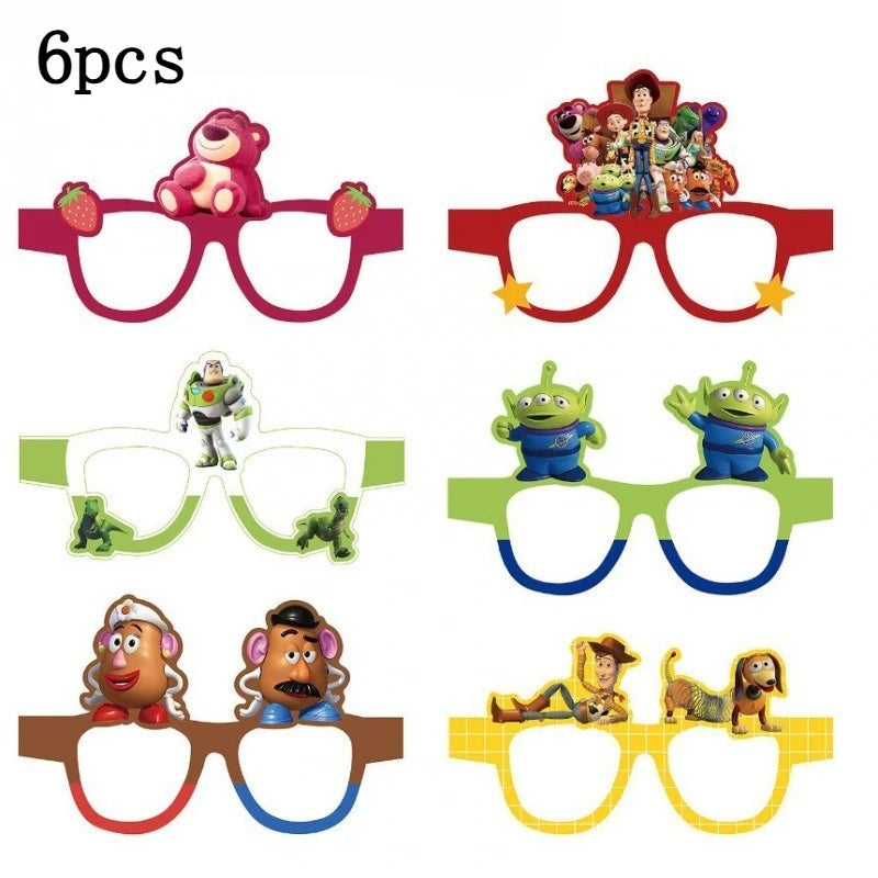 décorations fêtes lunettes papier disney personnages fruits rouges vert marron jaunes enfants festive