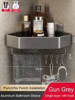 étagère salle bain moderne adhésive métal gris plat niveaux crochets rangement góc