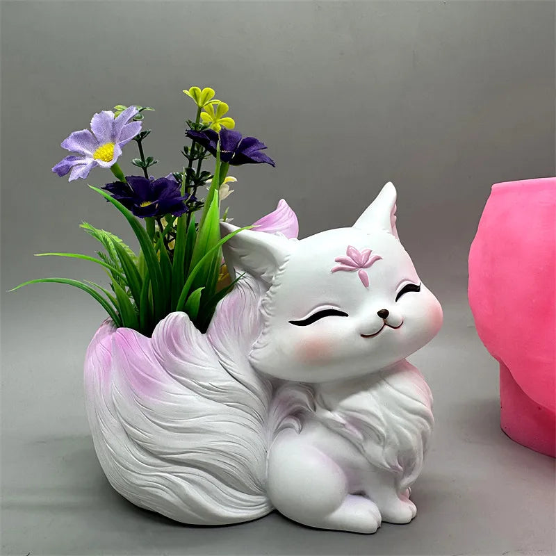 pot fleurs forme renard neuf queues silicone décoratif fleurs faux feuillage folklore japonais blanc