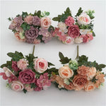 Bouquet artificiel roses blancs feuilles vertes décoration intérieure mariage romantique classique 30cm