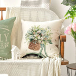 housse coussin carré motif floral vert clair beige rustique polyester lavable glissière invisible 45cm