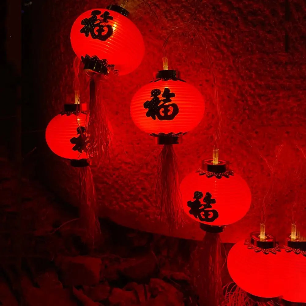 lanternes chinoises traditionnelles rouge motifs dorés tassel festives nouvelles annees 10 20 lumieres led