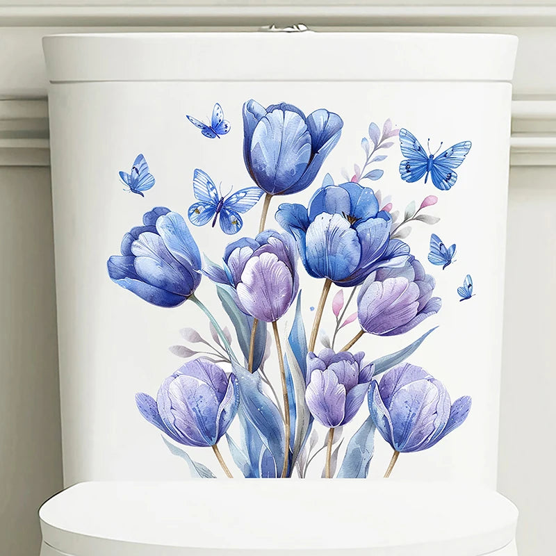 autocollant mural décoration toilettes motif feuilles fleurs floral opaques blanc