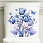 autocollant mural décoration toilettes motif feuilles fleurs floral opaques blanc