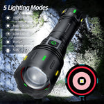 lampe torche tactique noire 2000 lumens 30w 1500m étanche ipx6 zoom led rechargeable usb
