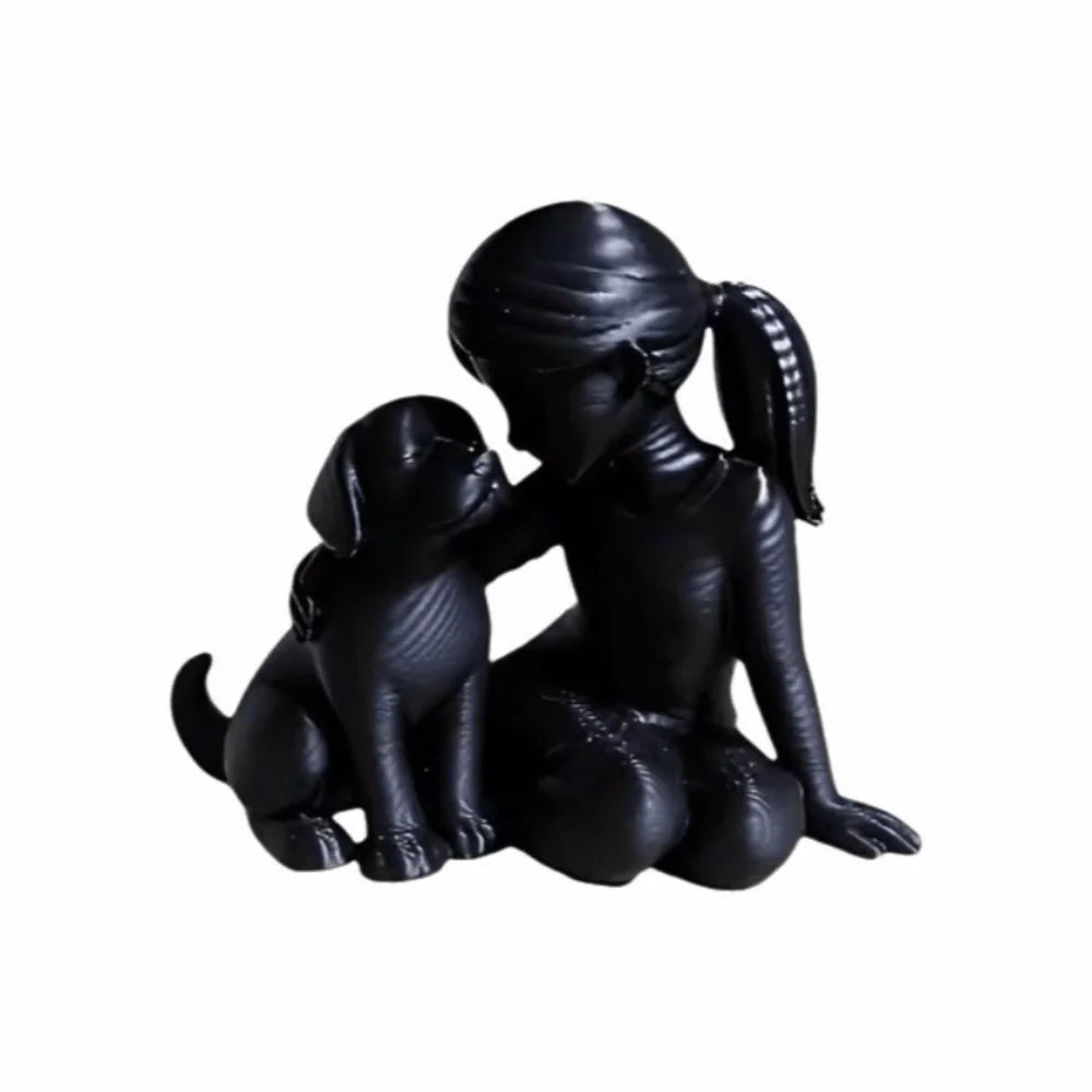 statue fille chien blanc noir pierre aspect granuleux décorative nordique chambre erotique