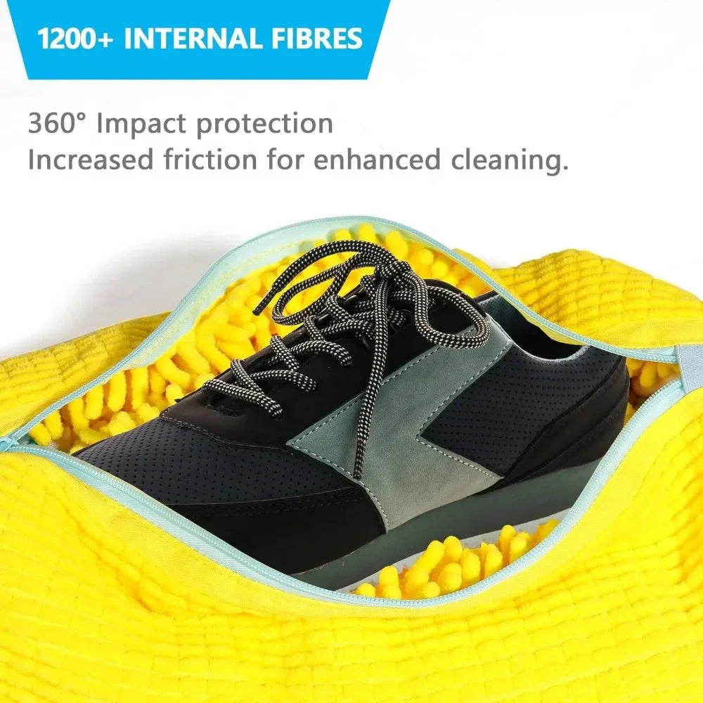 sac chaussures jaune bleu clair polyestère moderne réutilisable imperméable zip cordon chaussure nettoyage profond