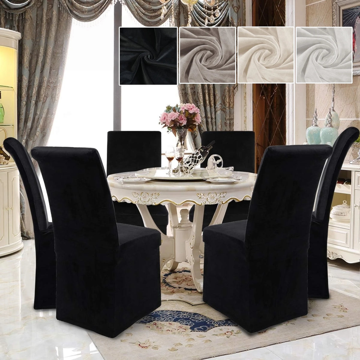 housse chaise banquette velours noir adhésif moderne salle manger unie polyester elasthanne