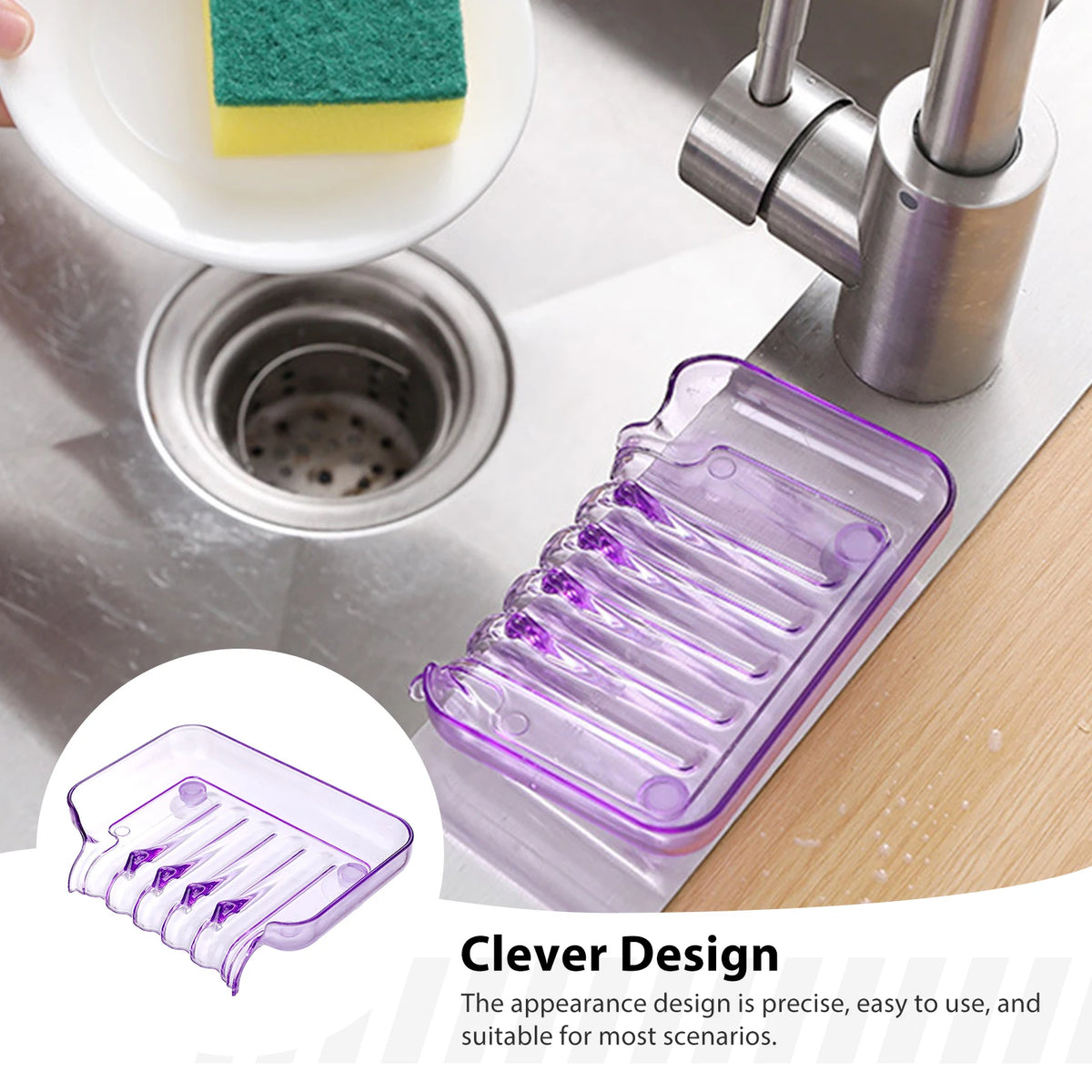 support savon violet translucent moderne salle bain drainage automatique lisse minimaliste plastique