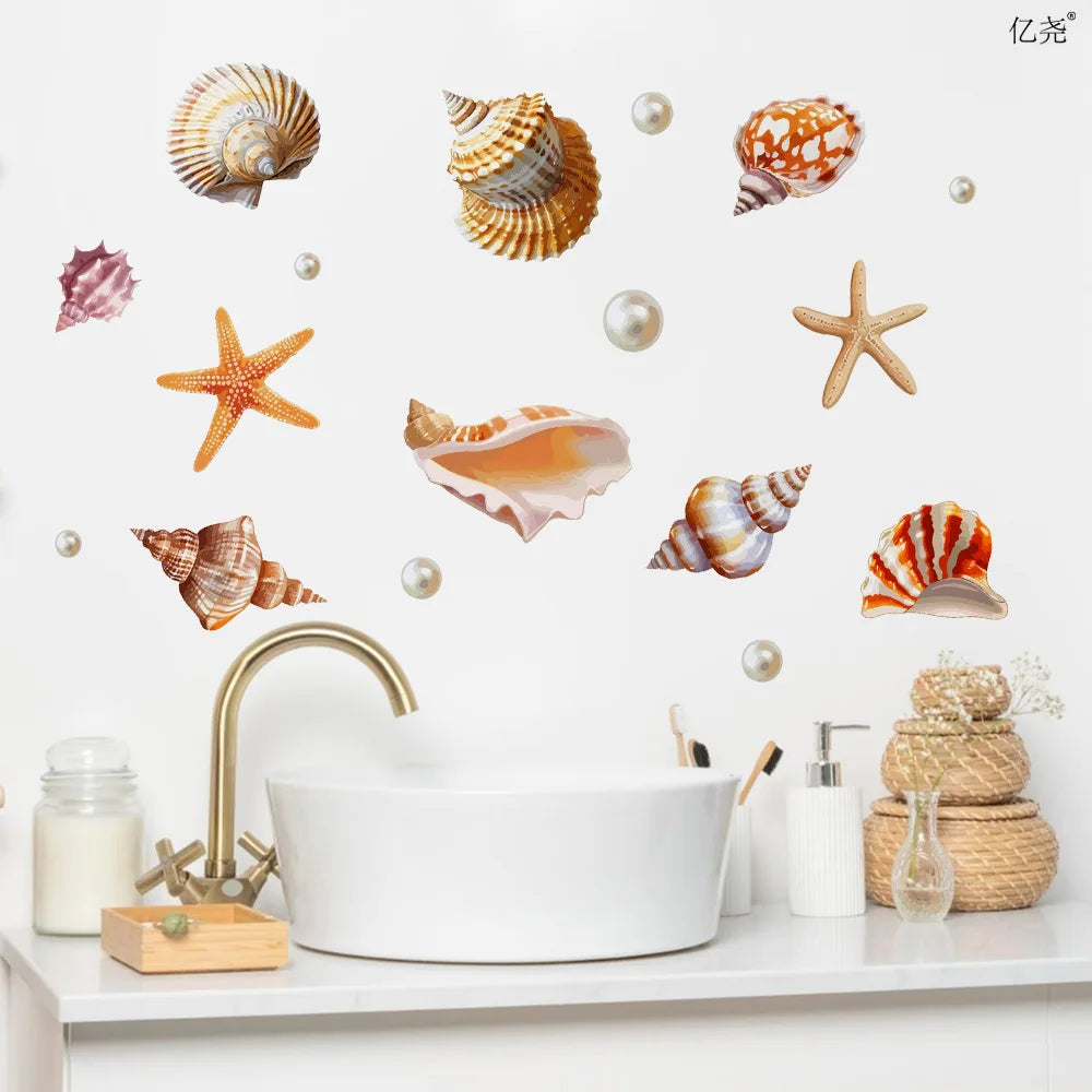sticker mural coquillage multicolore adhésif décoration enfant anniversaire sirène plage été opacité 30x40cm