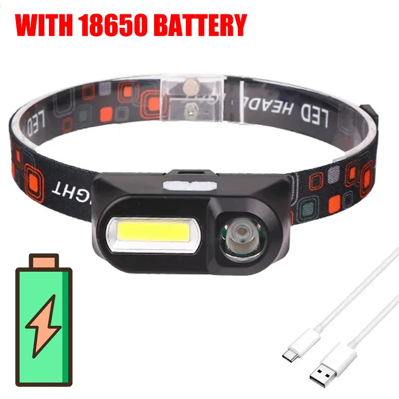 lampe frontale led rechargeable batterie 18650 noir bleu bandes ajustables haute luminosité camping outdoor